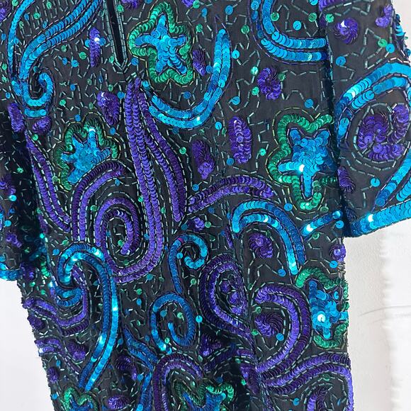 Vintage Laurence Kazar Sequin Beaded Silk Blouse - Small‎ - Picture 9 of 11